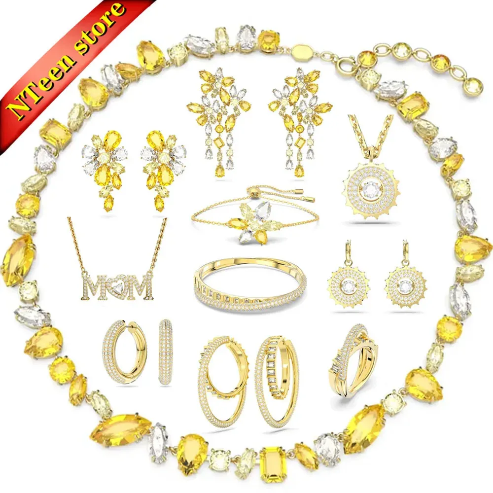 XFU Gema Necklace Earrings Bracelet Ring Women's Jewelry Set Charm Yellow Crystal High Grade Party Gift Band Original 240103