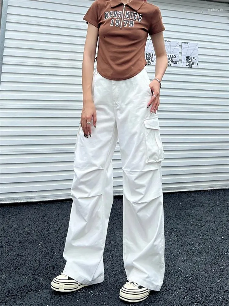 Damesbroeken Deeptown Y2k Vintage witte cargo dames Koreaanse stijl bruine wijde pijpen broek oversized streetwear retro basic pantalones