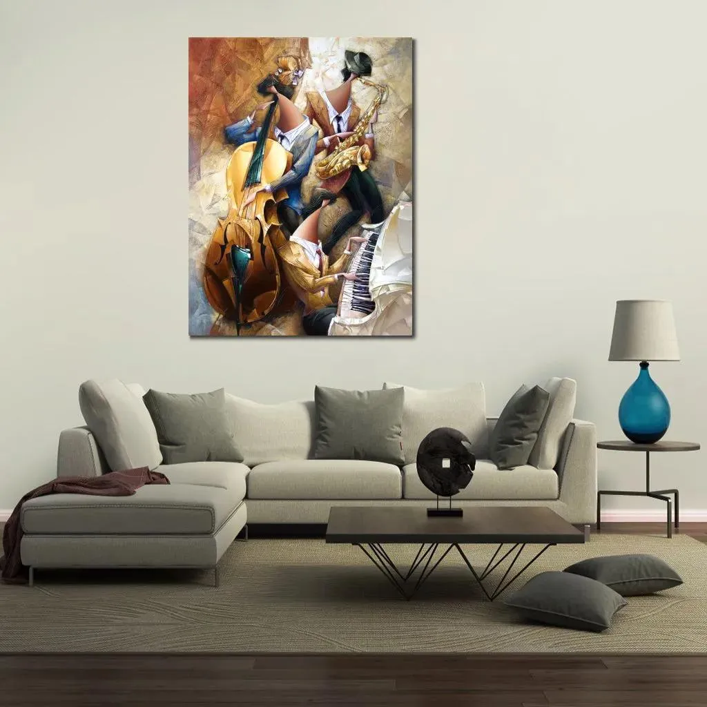 Картины Абстрактное искусство на холсте Джазовое трио 2 ручная картина маслом Современный декор Студия Квартира