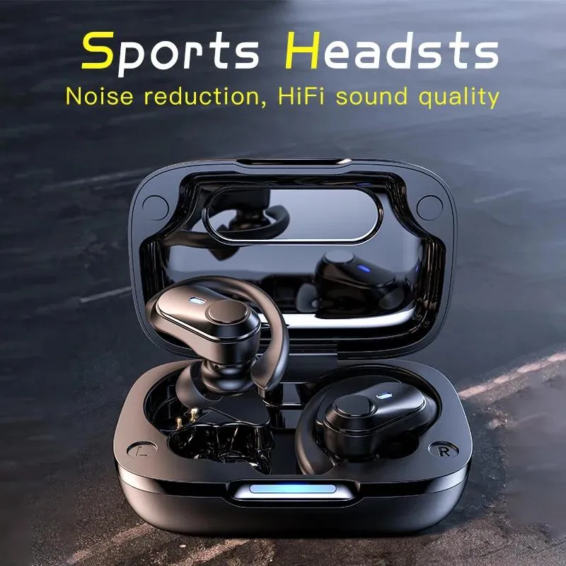 Fones de ouvido tws bluetooth fone de ouvido ipx7 à prova dwireless água esportes sem fio redução ruído gancho earuds com microfone alta fidelidade