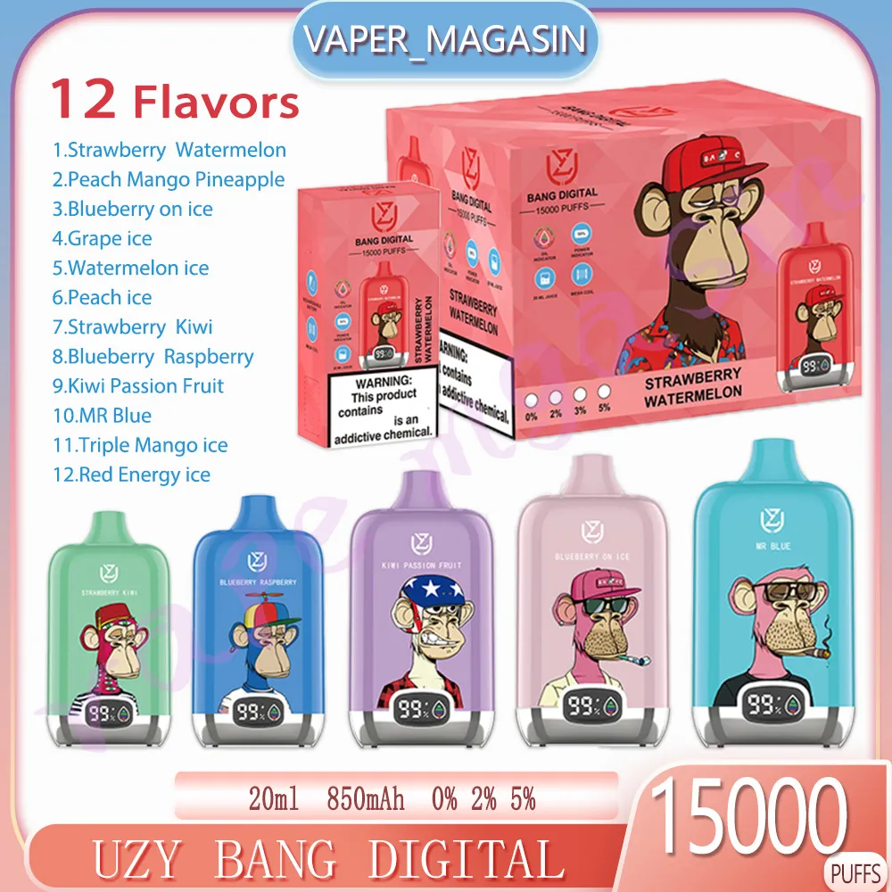 100% oryginalne Uzy Bang Digital 15000 Puff E-papier