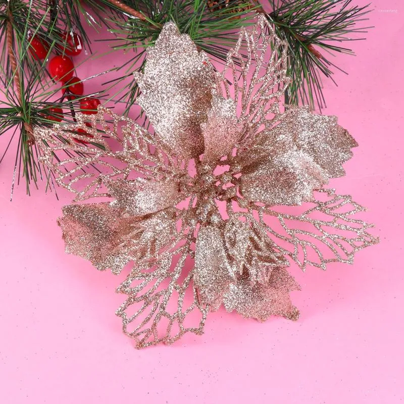 Decorative Flowers 12 Pcs Artificial Decor Decoration Christmas Glitter Poinsettia Tree Hanging Pendant