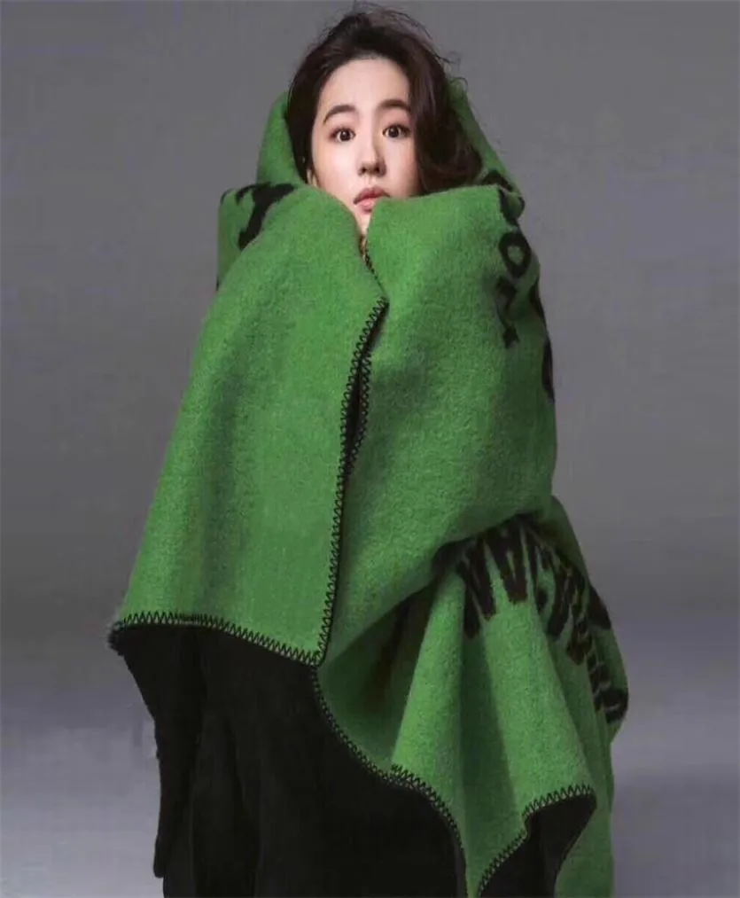 150135cm Pashmina sjal för kvinnor Autumn Winter High Quality Green Letter Thick Wime Scarf Street Poncho Female 2201075612869