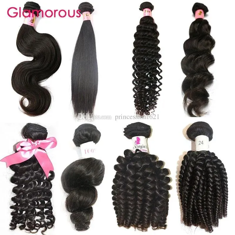 Trames Glamour Pas Cher Cheveux Brésiliens Tisse Droite Vague Naturelle Vague Profonde Bouclés Brésiliens Cheveux Humains Bundles 1 Pièce Vierge Cheveux Humains