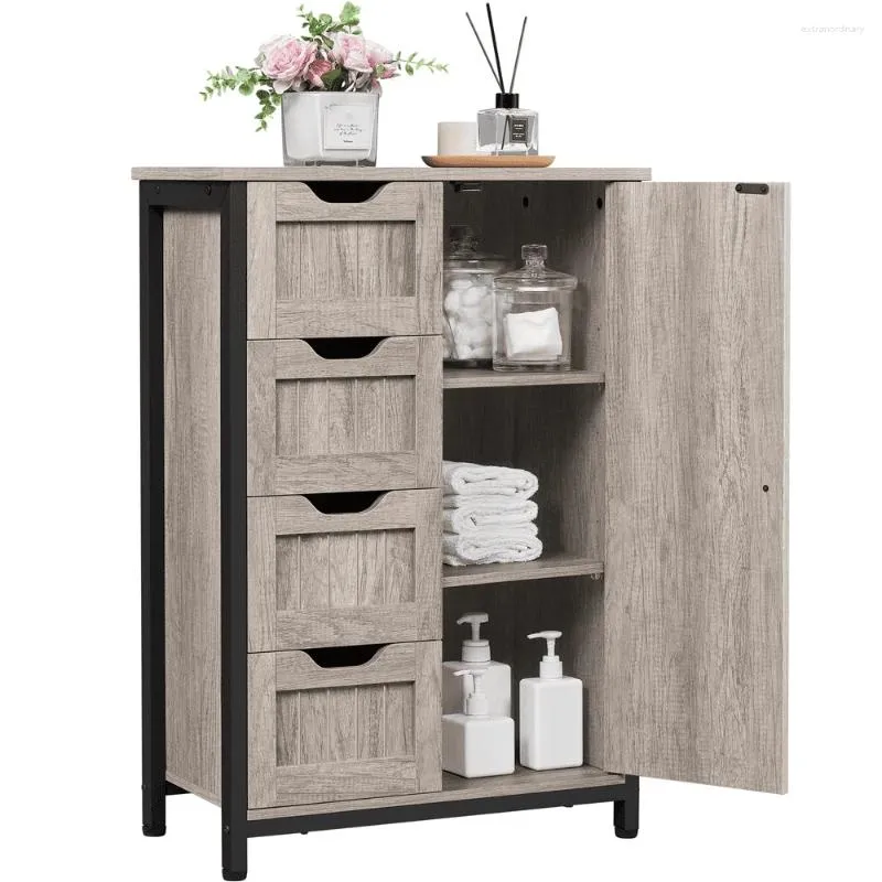 Kitchen Storage SMILE MART 32.5" Height Wooden Bathroom Floor Cabinet Organizer With 4 Drawers Gray