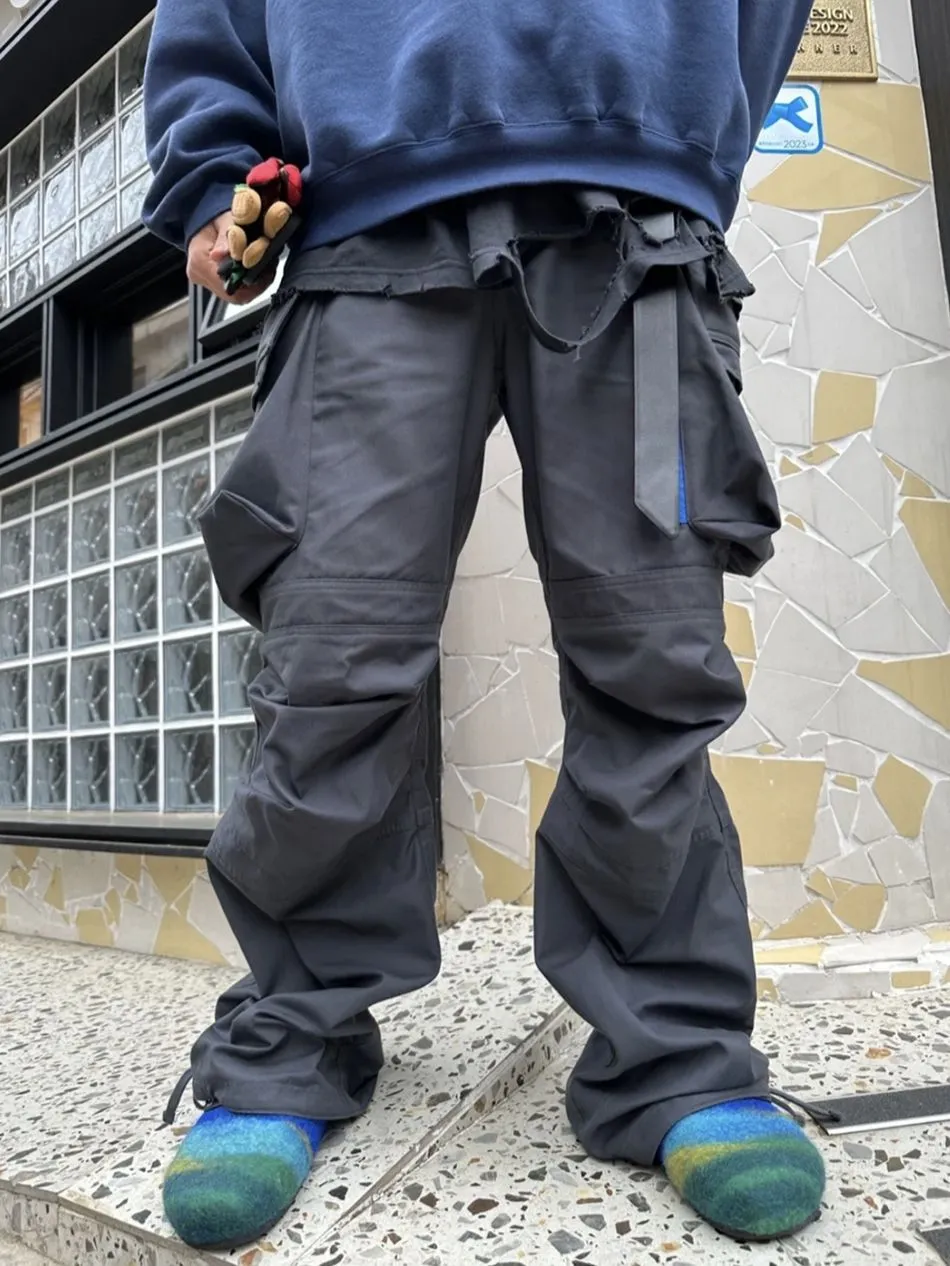 Pantalon original Far Archive Wookvibe Zipper Grande poche plissée Travail Pantalon parachutiste Vêtements de travail amples Pantalon d’épissure Pantalon en cire brossée