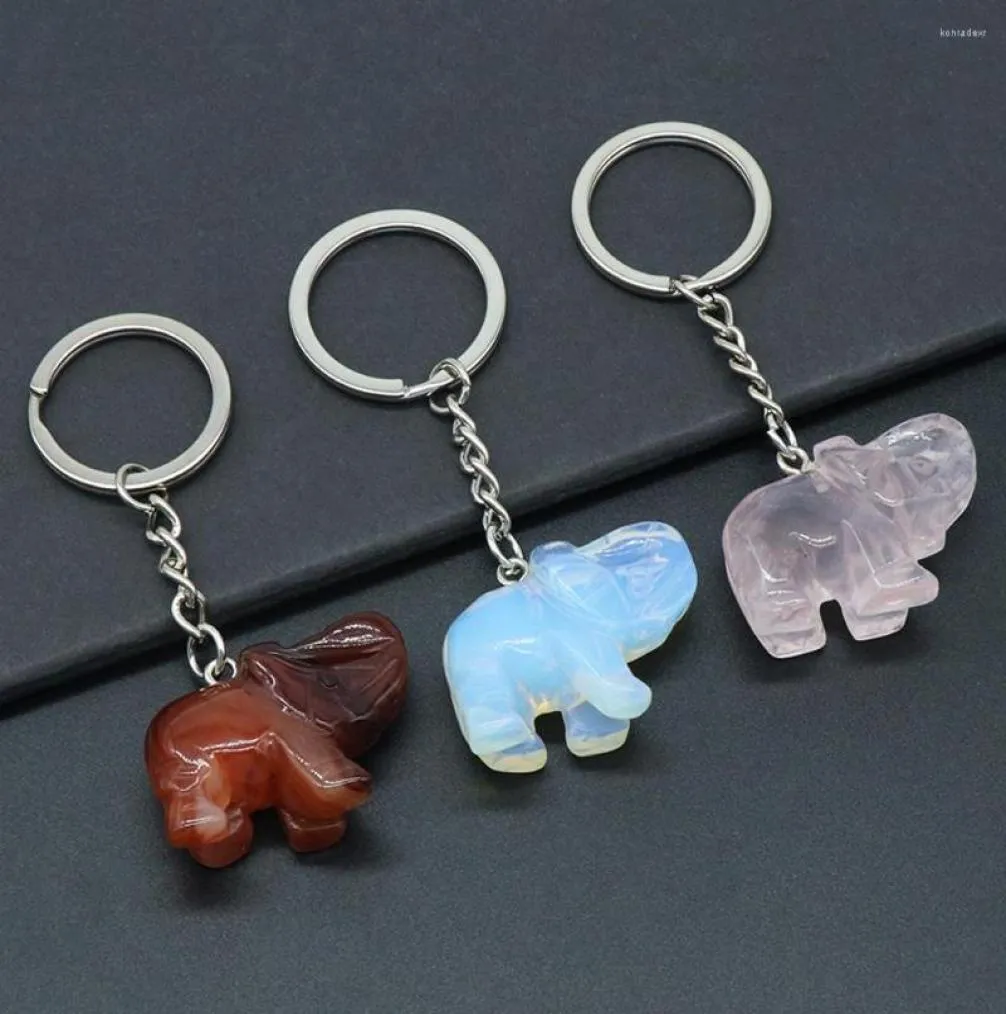 Llaveros Piedra semipreciosa natural Elefante Llavero Cadena Colgante Cuarzo rosa Ojo de tigre para joyería DIY MakingHomeDecoration5884092