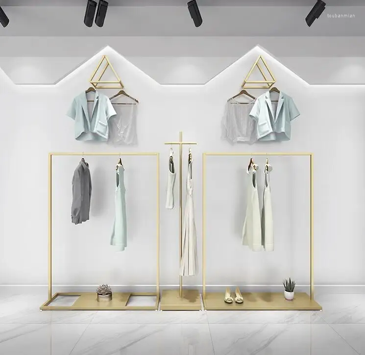 Hangers Ins Style Clothing Store Display Rack Floor Type Gold Clothes