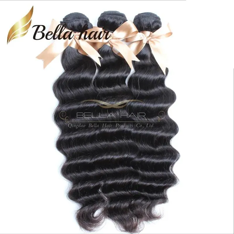 Wefts Peruvian Human Hair Weft Extensions Loose Deep Wave Curl 9A Queen Weave 3 or 4 Bundles Factory Vendor