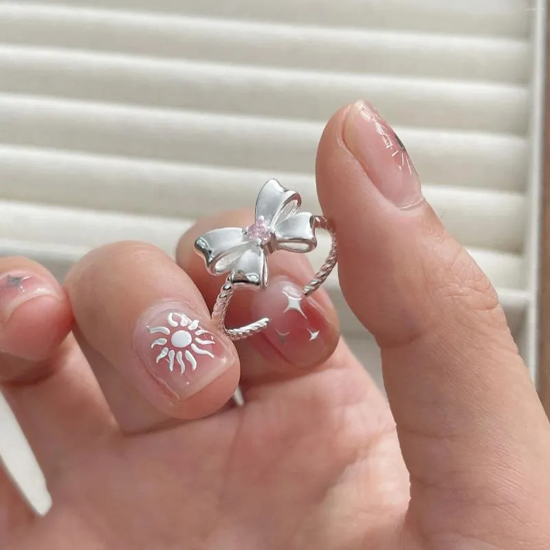 Cluster Ringen Koreaanse Stijl Mode Eenvoud Roze Zirkoon Strik Ring Voor Vrouwen Vlinderdas Open Verstelbare Verjaardag Sieraden Geschenken