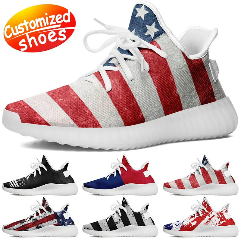 Customized shoes running shoes star lovers diy shoes Retro casual shoes men women shoes outdoor sneaker the Stars and the Stripes white black red big size eur 35-48