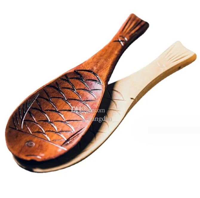 Cuillère à riz en bois à motif de poisson, outils de cuisine, ustensile cuillère à riz japonaise antiadhésive en bois