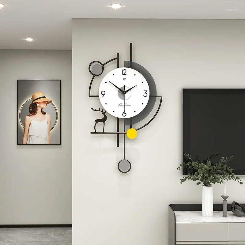 Relógios de parede Adesivo Amarelo Tamanho Grande Madeira Animal Grande Pêndulo Digital Mãos Reloj de Pared Para Sala Room Decor