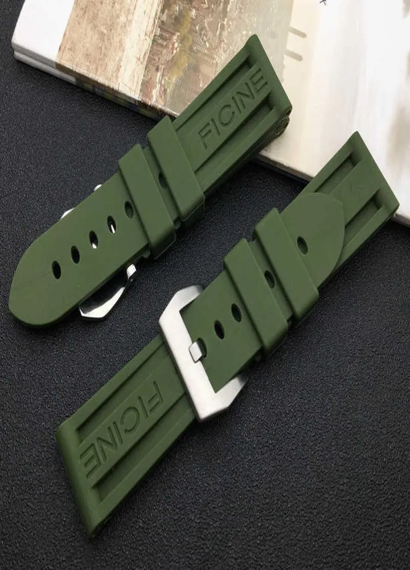 22mm 24mm Army Green Watch Band Silicone Rubber Watchband Replacement för Panerai Strap Tools med stål Pin Buckle H09155816198