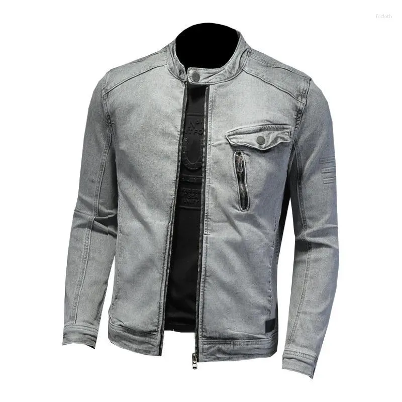 Herrjackor vintage jeans Biker Jacket Slim Fit Motorcykel denim Coat Ytterkläder Stretch Cowboy Tops för hane