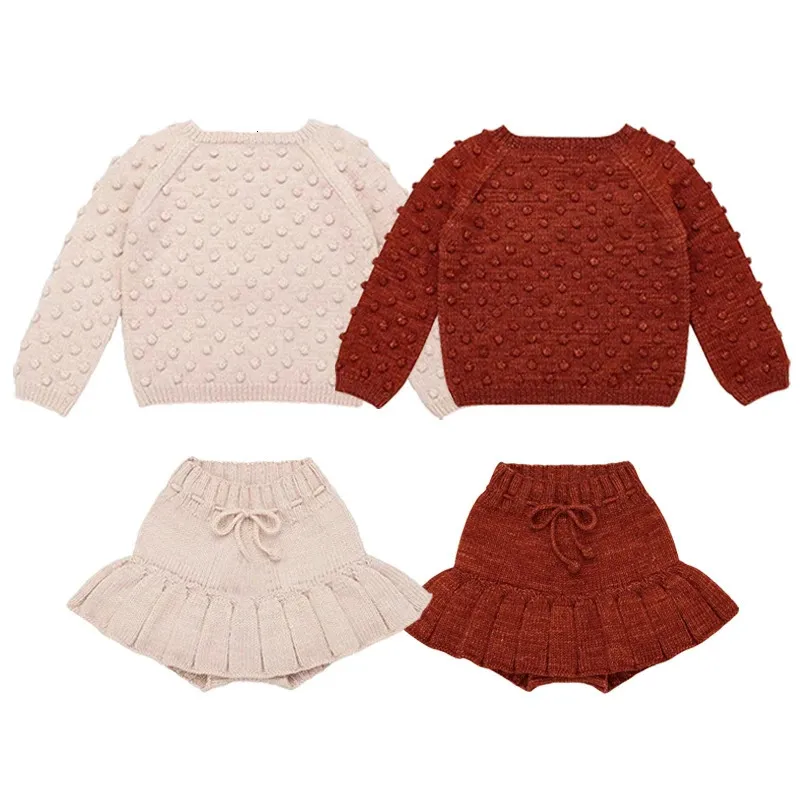 Модный свитер для маленьких девочек с попкорном, толстый кабель, одежда для маленьких девочек, вязаный пуловер для малышей, топы, платье, осенняя верхняя одежда для малышей 240103