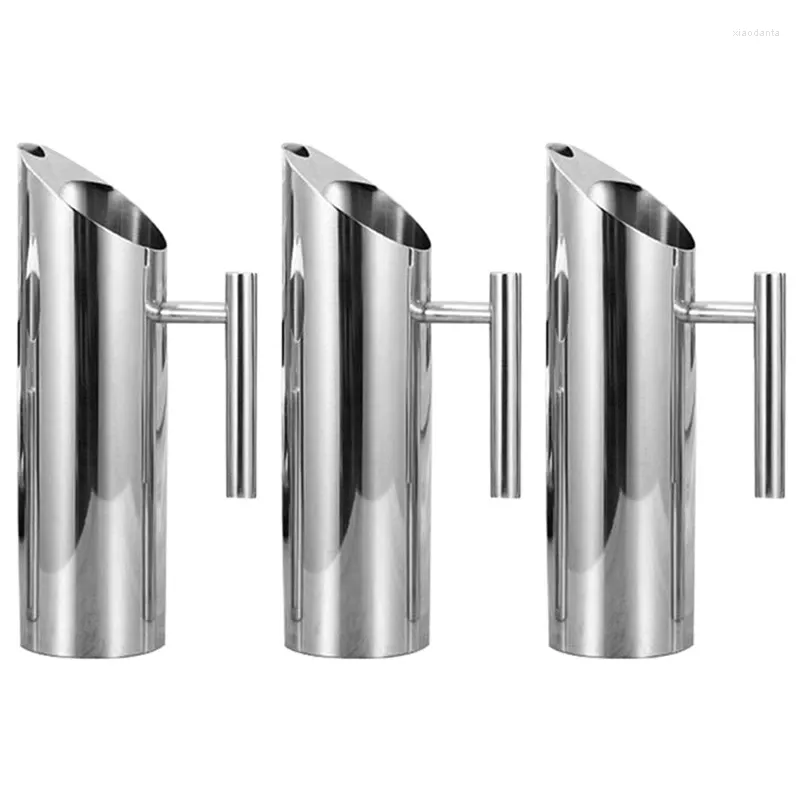 Water Bottles 3X Stainless Steel Pitcher With Ice Guard Tea Pot Kettle Jug Cold Beverages Juice Ktv Bar Accessories 1L