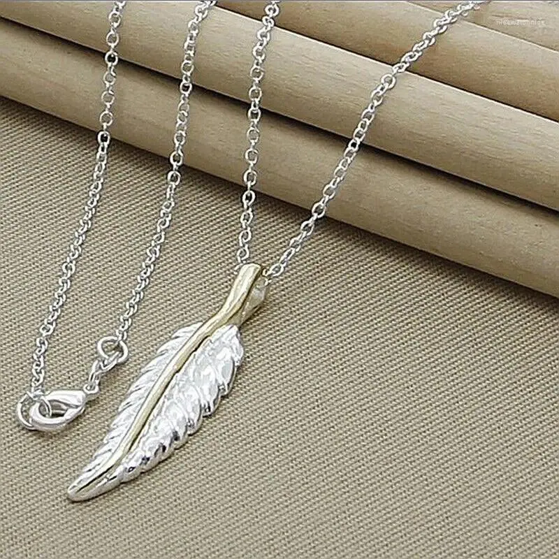 Подвески Стильное модное ожерелье из стерлингового серебра 925 пробы с листьями и перьями