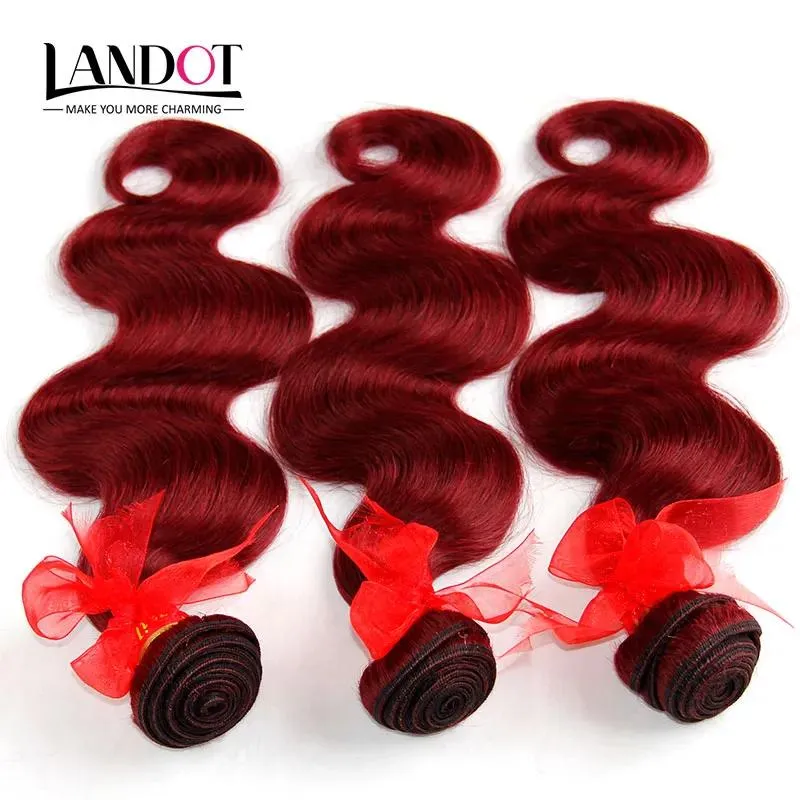 Wątwa Burgundowa brazylijska fala ciała Virgin Human Hair Weave Bundles Peruvian Indian Malezjan Cambodian Color 99J Red Remy Hair Extension