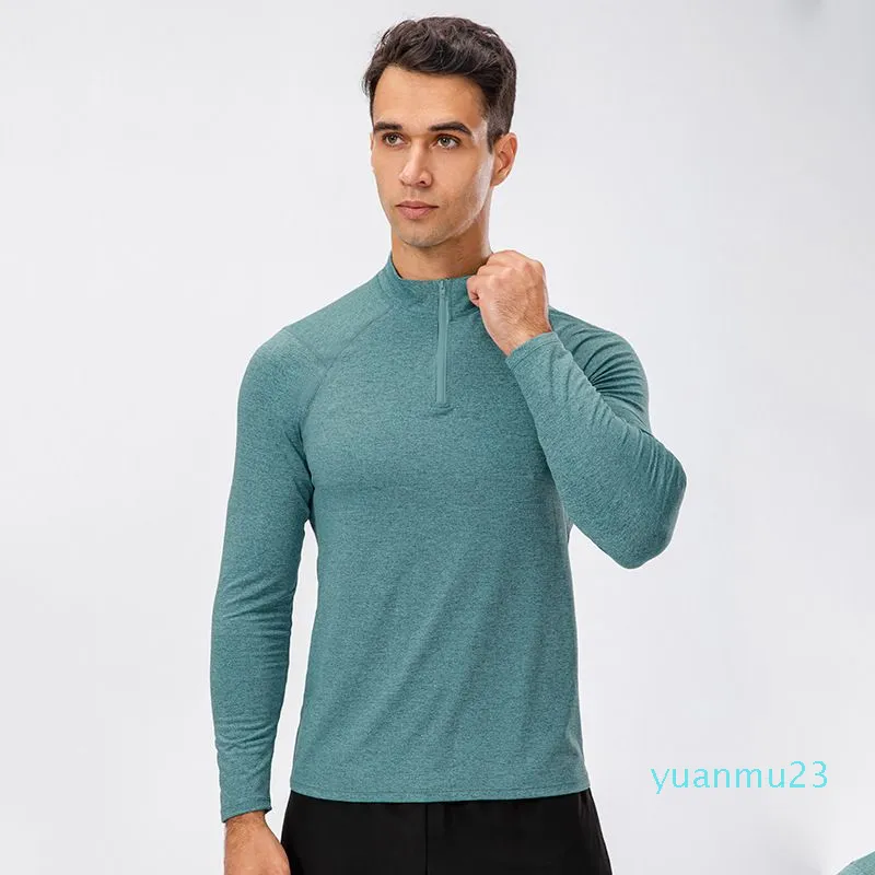 Outfit LL Men Long Sleeve Standup collar Polo Shirt Men High Elasticity Tights Running Fitness Training Quick Dry Gym Clothing Spring Au