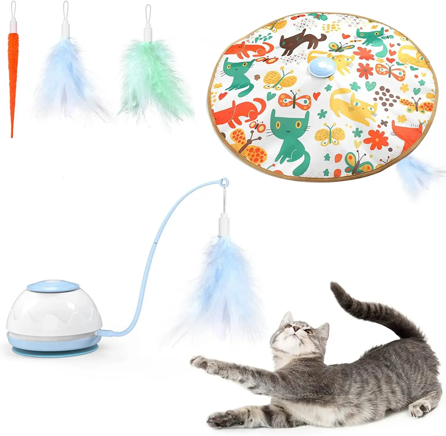 ATUBAN Jouets interactifs pour ChatJouet de Chaton à Plumes d'embuscade réglableJouet de Chaton Automatique pour Attrape-exercice de Chat Chassant la Chasse 240103