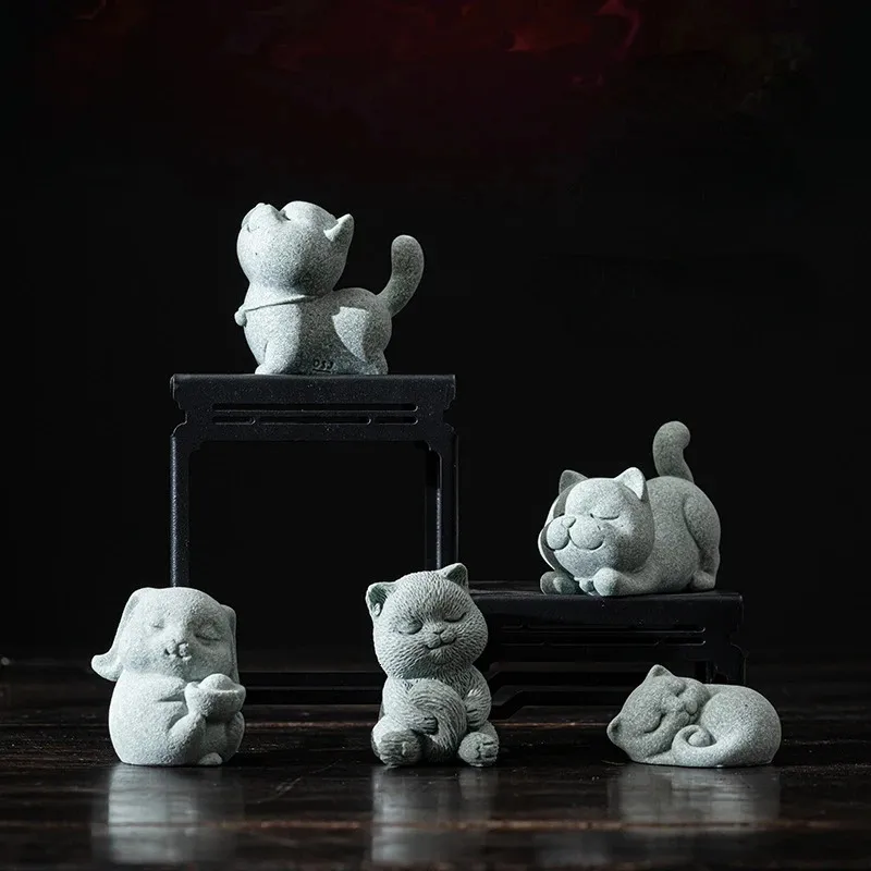 中国のかわいくて楽しい猫ティーペットの動物装飾ティールームティーテーブルティーセーニーティーアート小さな装飾240103