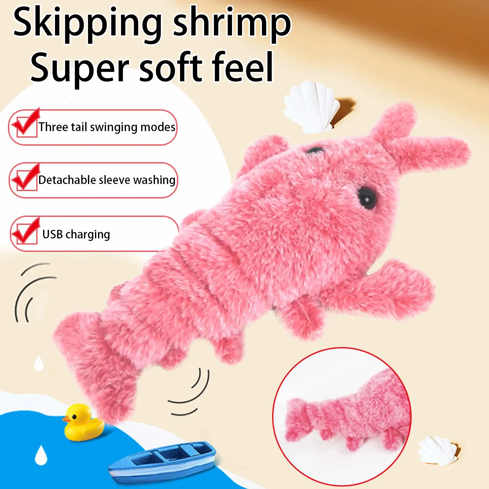 Jumping Shrimp Cat Interactive Toys Electric Lobster Washable Plush Toys Vibration Sensor Cats Toy Pet Dog Kitten Stuffed Toy 240103