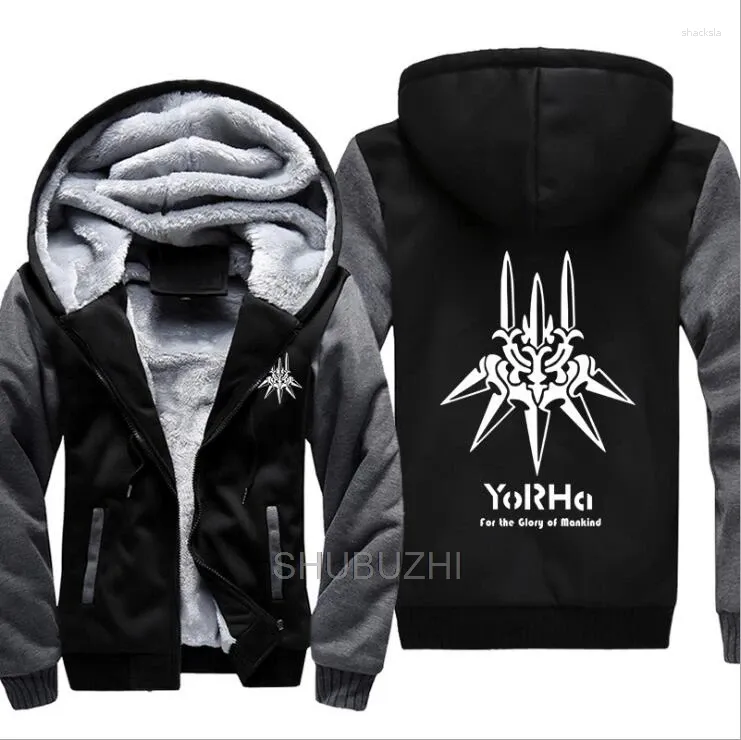 Herrtröjor nier: Automata hoodie game yorha 2b kappa jacka vinter män tjock blixtlås nier automata sweatshirt