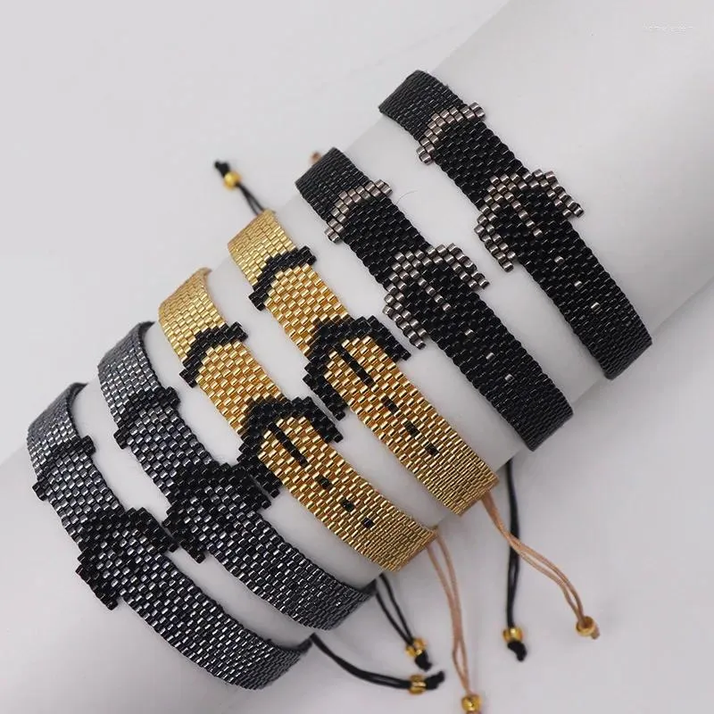 Bracciale Miyuki punk scuro personalizzato con filo con semplice fibbia per cintura con freccia in vetro beige perlina da donna