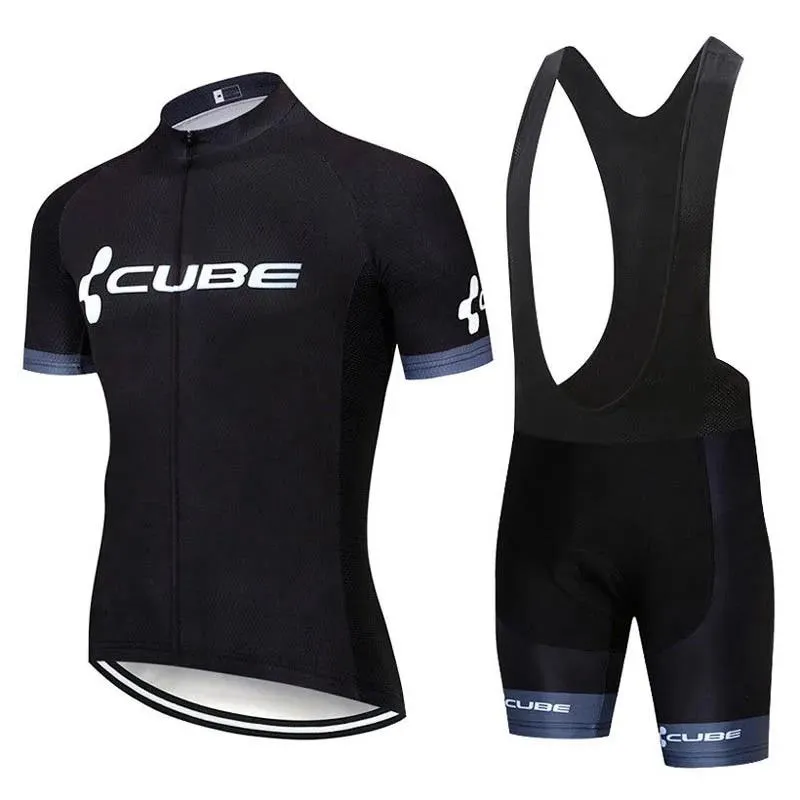 Sets Männer CUBE Team Radfahren Jersey Anzug Kurzarm Bike Shirt Trägerhose Set Sommer schnell trocknend Fahrrad Outfits Sport Uniform Y21031806