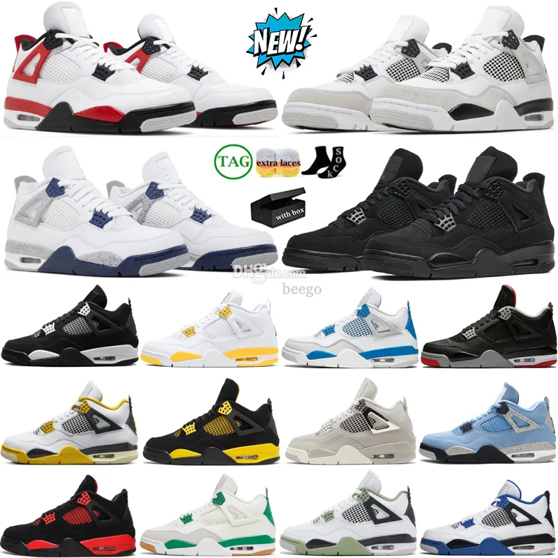 With Box 4 4s Basketball shoes for men women Vivid Sulfur Bred Reimagined Military Black Cat Sail Red Cement Yellow Thunder White Cool Grey Blue University Outdoor