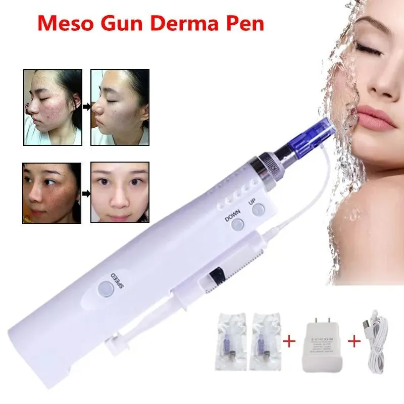 Gun 2 in 1 Electric Mesotherapy Injector Meso Gun Micro Needle Derma Pen For Anti Aging Facial Skin Care Machine DHL Free Shipping