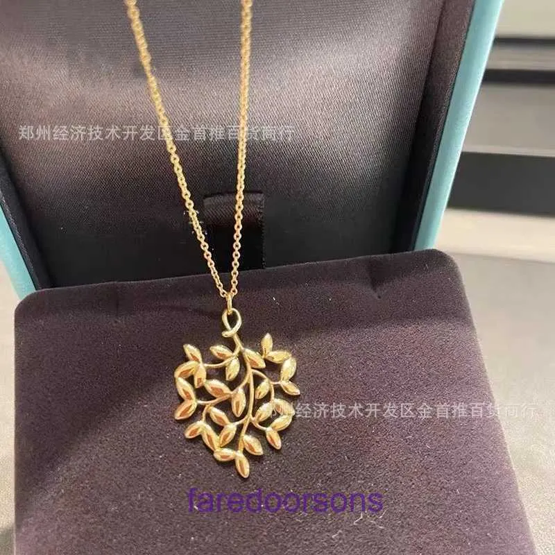 Tifannissm Pendant Necklac Best sell Birthday Christmas Gift T Family Olive Branch 925 Silver Simple Leaf Necklace Unisex Have Original Box