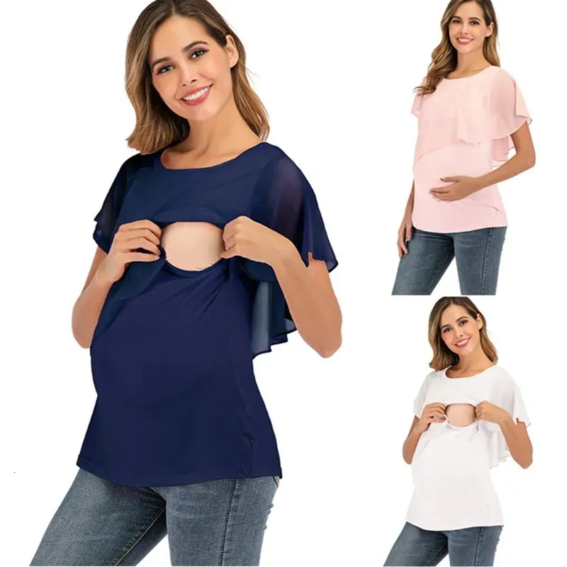 Pregnancy Clothes Maternity Clothing T Shirt Pregnant Women Breastfeeding Tee Nursing Tops Pink Tshirt Short Sleeve 240102