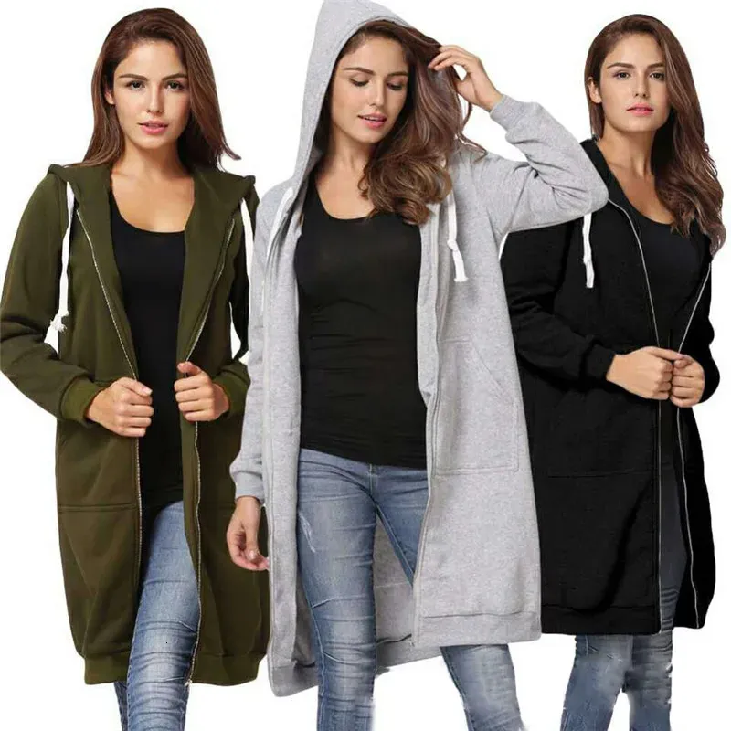 Sudaderas con capucha largas informales para mujer, abrigo con cremallera, chaqueta con capucha, bolsillos de invierno, prendas de vestir, Tops, otoño 2023, 240102