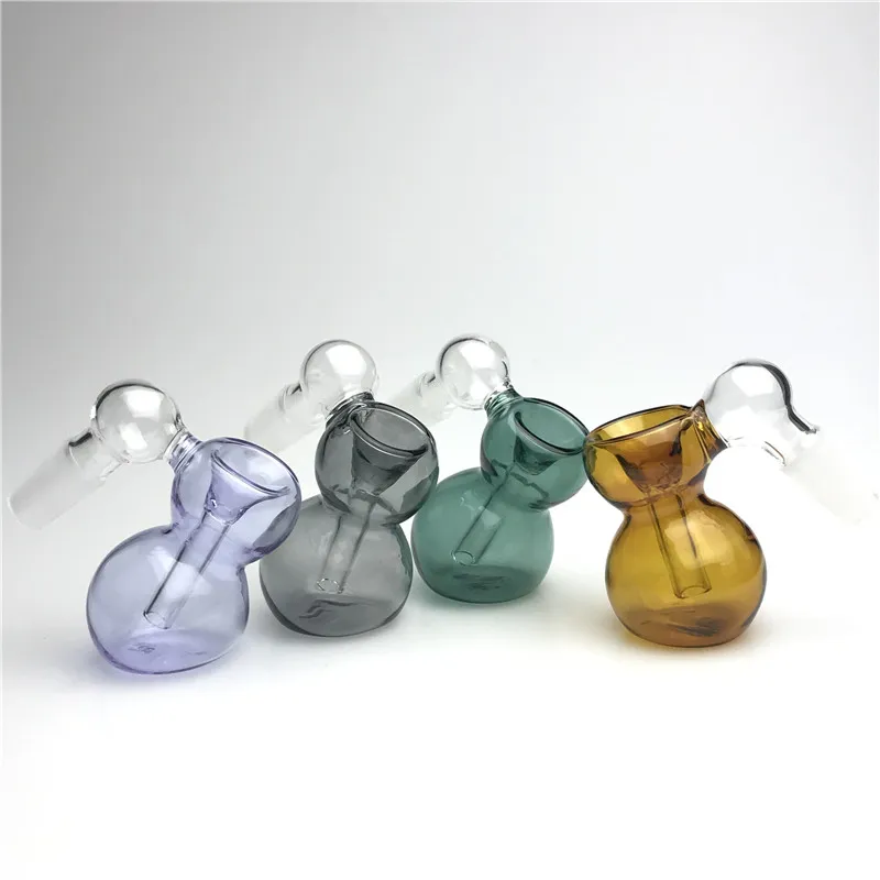 Ciotola per bong con collettore di cenere in vetro maschio da 45 gradi da 14 mm con tubi per l'acqua per fumatori di zucca in vetro colorato Pyrex spesso 2,8 pollici
