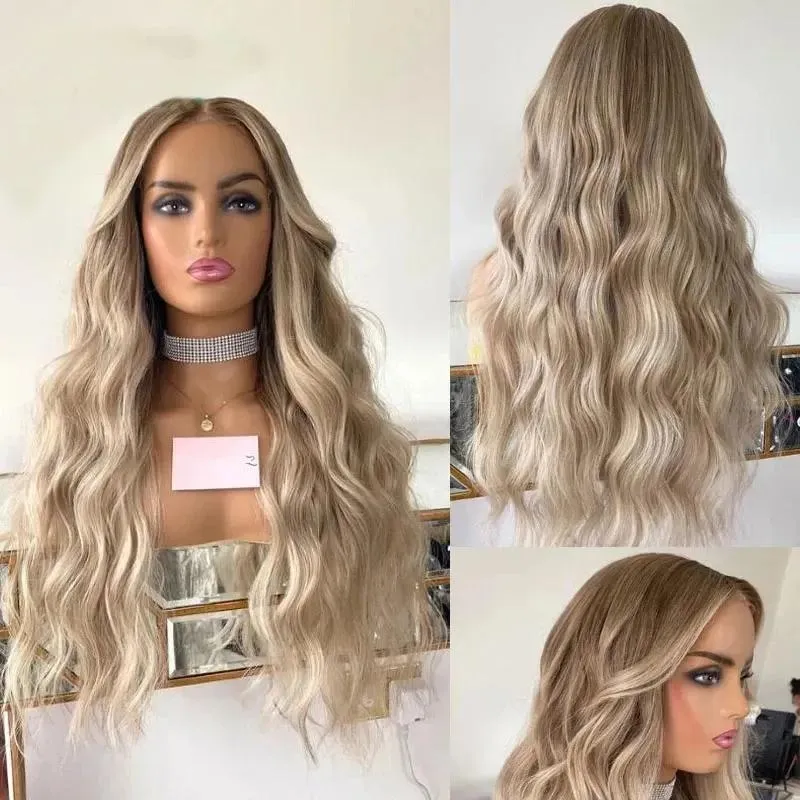 Wigs Ombre Highlights Platinum Honey Blonde 13x6 Lace Front Human Hair Wig PrePluck With Baby Hairlline Ash Blonde HD Transparent