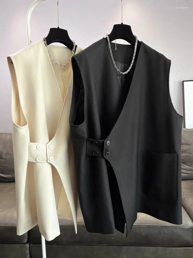 Vestes pour femmes Couleur unie All-Match Gilet Automne Hiver Col V Mi-Longueur Costume Gilet Mode Simple Littéraire Élégant Femme Tops