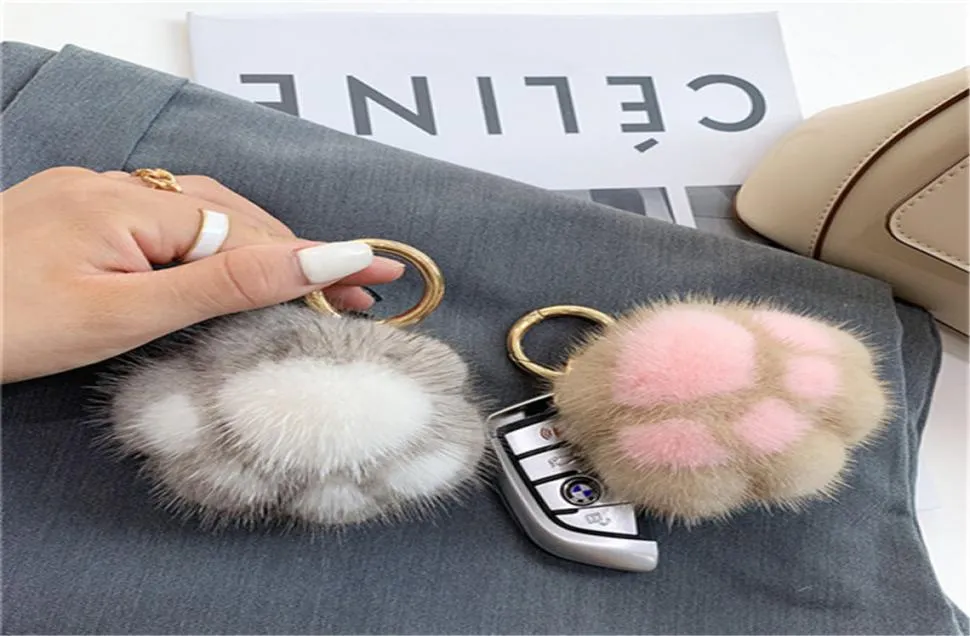 Véritable véritable fourrure de vison patte pompon boule sac breloque porte-clés pendentif cadeau 8212840