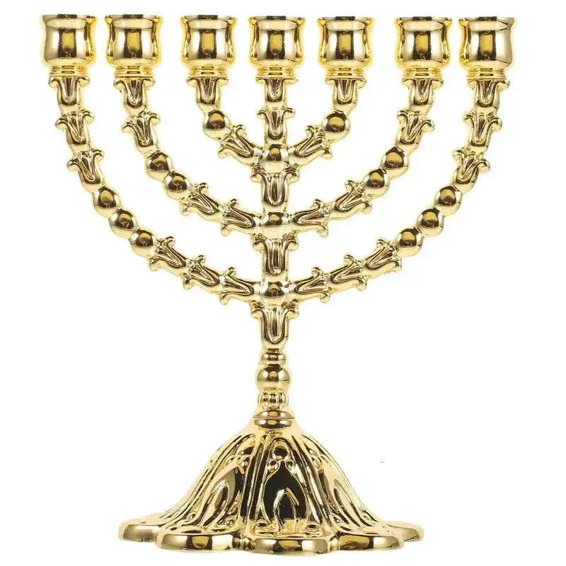 Holder Menorah Branch Stand Metal Chanukah Hanukkah je Candelabra Candlestick Vintage Tabil religijny Złoty Dekorat Jerusalem 240103