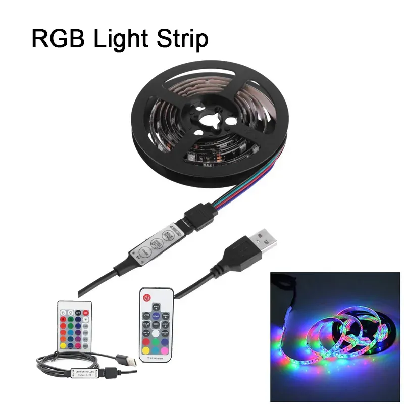 LED Strip Lamp RGB Fairy Light 5V TV Backlight with Controller USB Flexible LED Light for TV LCD, Kitchen Cabinets, Background Lighting LL