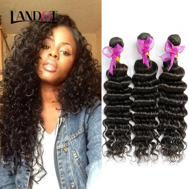 Wefts Brazilian Deep Wave Curly Virgin Hair Weaves Bundles 8A Unprocessed Peruvian Malaysian Indian Cambodian Mongolian Remy Human Hair