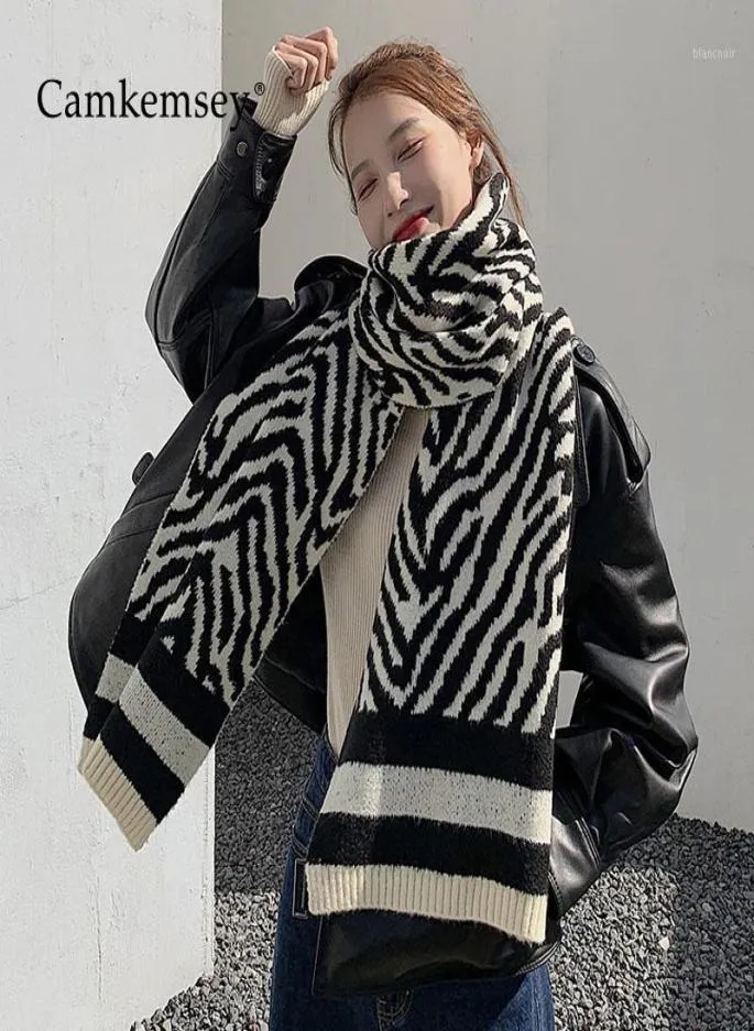 Inverno imitação de caxemira cachecóis feminino retro zebra listra jacquard malha longo cachecol coreano engrossar quente macio xales3559494