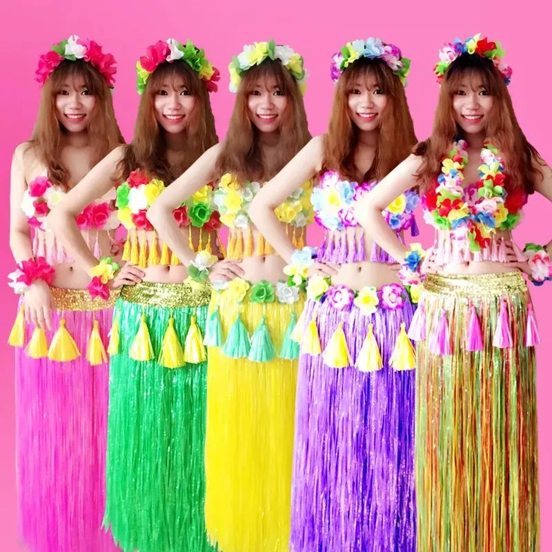 Vêtements 6 pièces/ensemble mode Fibers plastiques femmes jupes d'herbe jupe Hula costumes hawaïens 80CM dames habiller fournitures de fête Festive