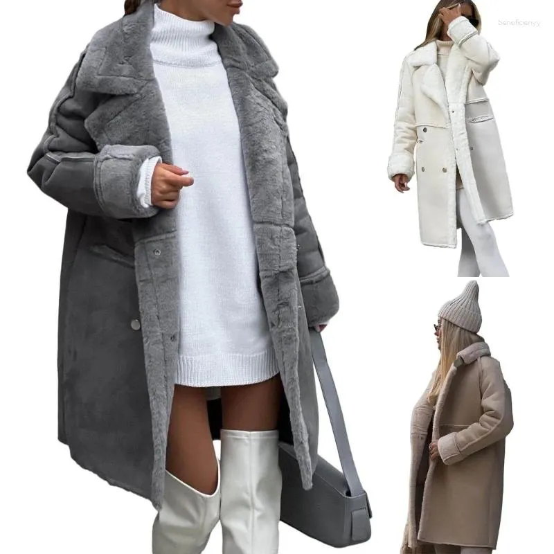 Kvinnors dike rockar Stylish Coat Winter Warm Solid Color Long Sleeve Button Loose Windbreaker för vardagsbruk