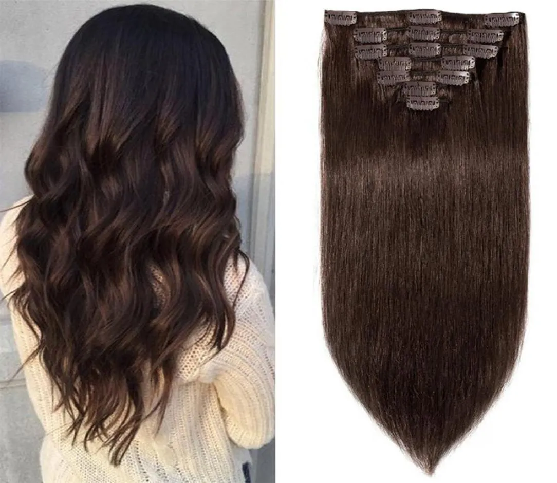 High Quality Cuticle Aligned Hair Human Hair Clip In Extensions Clip Hair Extensions Brown Black 14 To 26 Inch Factory Outlet Chea2450343