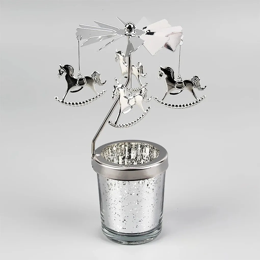 Snowflake Deer Fairy Rotating Tea Light Candle Holder Living Room Romantic Festival Atmospheres Candlestick Decoration Gift 240103
