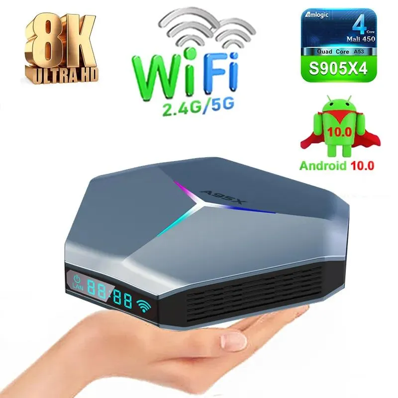 Box A95x F4 Android 10.0 TV Box Amlogic S905x4 Quad Core 2.4g 5g Wifi Bluetooth 8K RGB Light TVBox