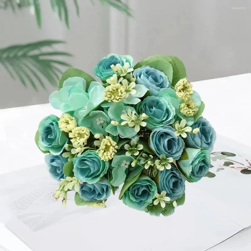 Dekorativa blommor realistiska falska eleganta konstgjorda rosen hortensia bukett för bröllopsarrangemang brud mittpunkt faux a