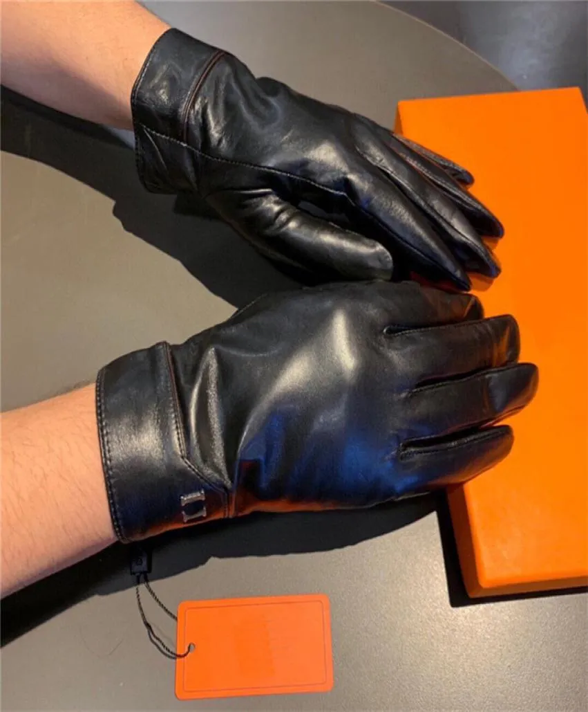 Listue projektantów mężczyzn skórzane rękawiczki plus aksamitne ciepłe rękawiczki na zewnątrz jazda na rowerze zima